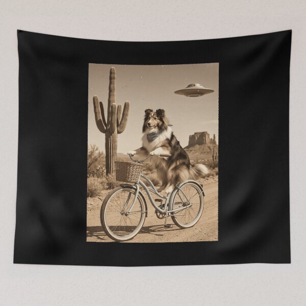 Item preview, Shetland Sheepdog Riding Bike Wild West Western UFO Dog Lover designed and sold by dian-rody-crest.