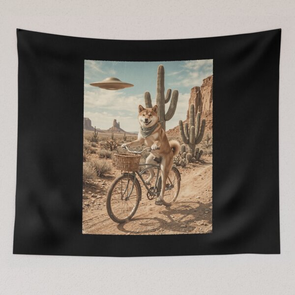 Item preview, Shiba Inu Riding Bike Wild West Western UFO Dog Lover designed and sold by dian-rody-crest.