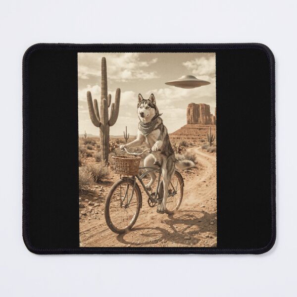 Item preview, Siberian Husky Riding Bike Wild West Western UFO Dog Lover designed and sold by dian-rody-crest.