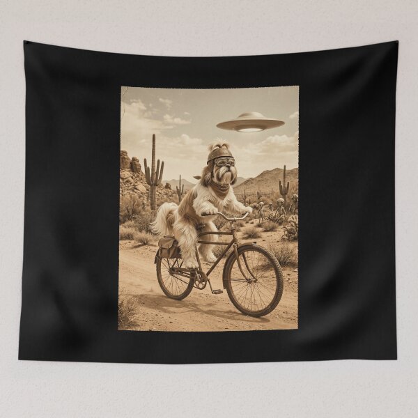 Item preview, Shih Tzu Riding Bike Wild West Western UFO Dog Lover designed and sold by dian-rody-crest.