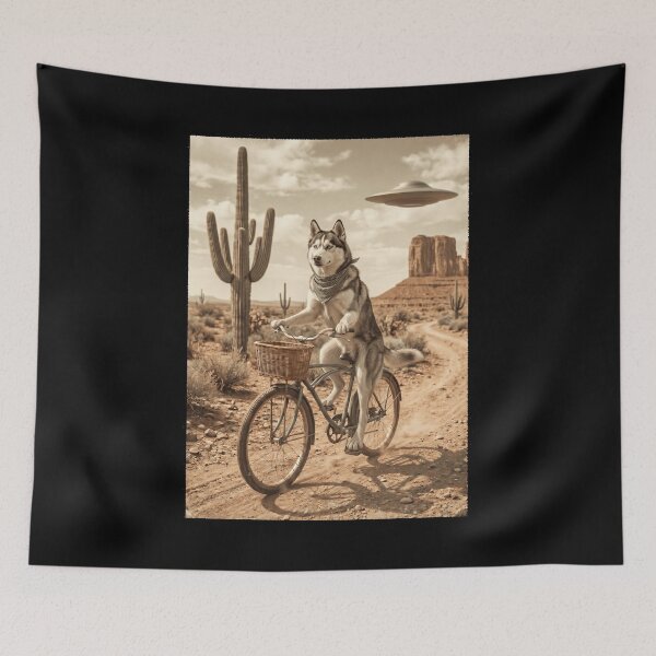 Item preview, Siberian Husky Riding Bike Wild West Western UFO Dog Lover designed and sold by dian-rody-crest.