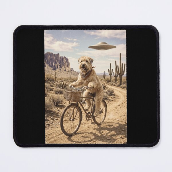Item preview, Soft Coated Wheaten Terrier Riding Bike Wild West Western UFO Dog Lover designed and sold by dian-rody-crest.