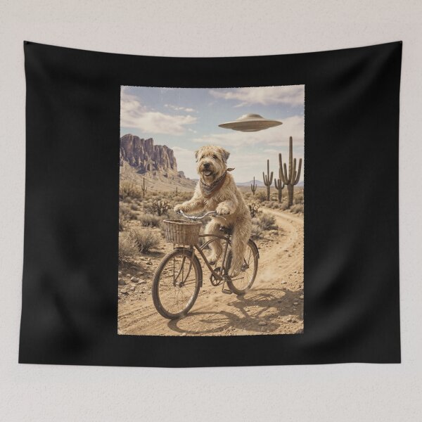 Item preview, Soft Coated Wheaten Terrier Riding Bike Wild West Western UFO Dog Lover designed and sold by dian-rody-crest.