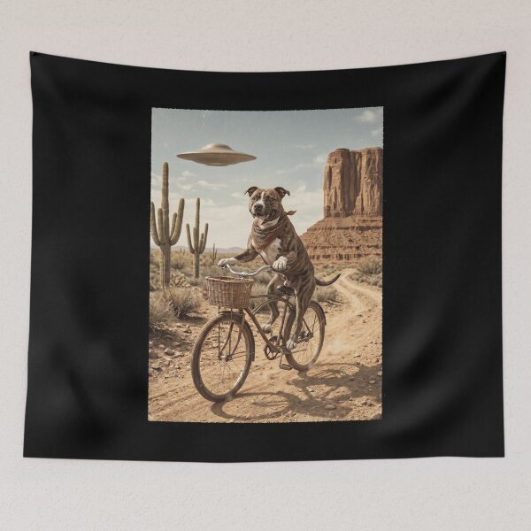 Item preview, Staffordshire Bull Terrier Riding Bike Wild West Western UFO Dog Lover designed and sold by dian-rody-crest.