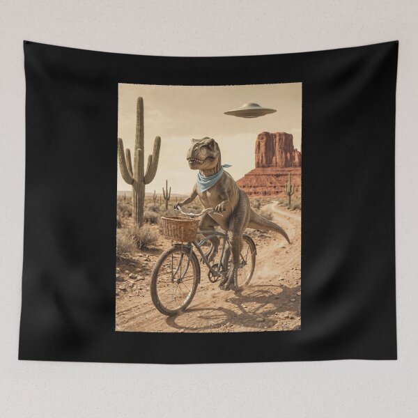 Item preview, T Rex Dinosaur Riding Bike Wild West Western UFO Animal Lover designed and sold by dian-rody-crest.