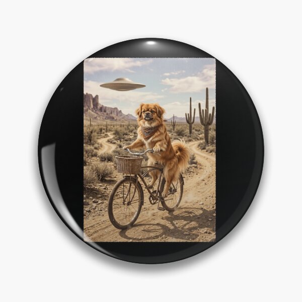 Item preview, Tibetan Spaniel Riding Bike Wild West Western UFO Dog Lover designed and sold by dian-rody-crest.