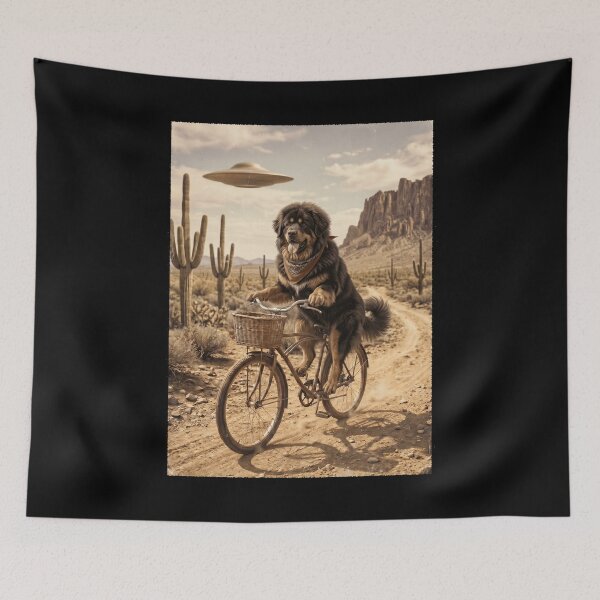 Item preview, Tibetan Mastiff Riding Bike Wild West Western UFO Dog Lover designed and sold by dian-rody-crest.
