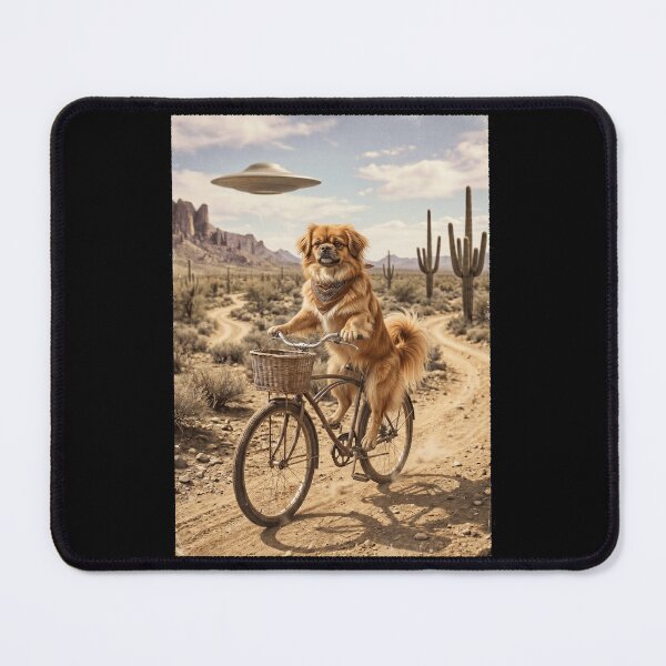 Item preview, Tibetan Spaniel Riding Bike Wild West Western UFO Dog Lover designed and sold by dian-rody-crest.