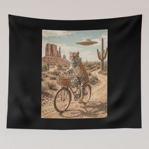 Item preview, Tiger Riding Bike Wild West Western UFO Animal Lover designed and sold by dian-rody-crest.