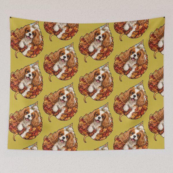 Item preview, Cavalier King Charles Spaniel Playing In Autumn Leaves designed and sold by Lion and Lamb Design.