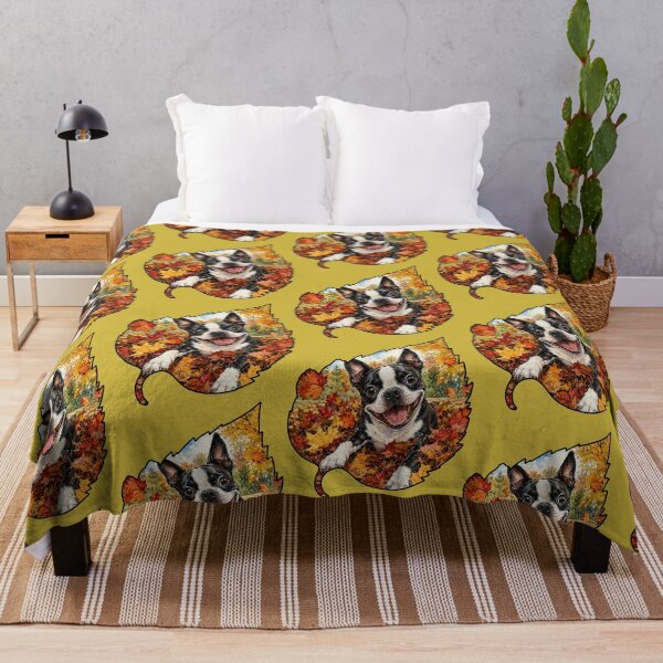 Item preview, Fall Boston Terrier Playing In Autumn Leaves designed and sold by Lion and Lamb Design.
