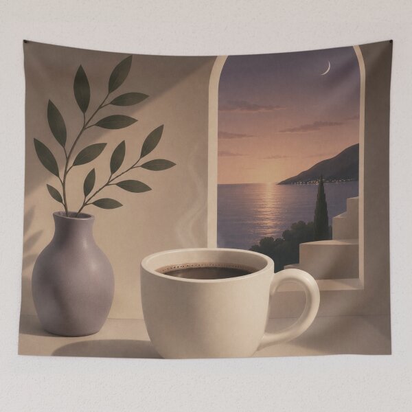 Item preview, Mediterranean Dusk Coffee | Cozy Crescent Moon Evening designed and sold by joycrysstudio.