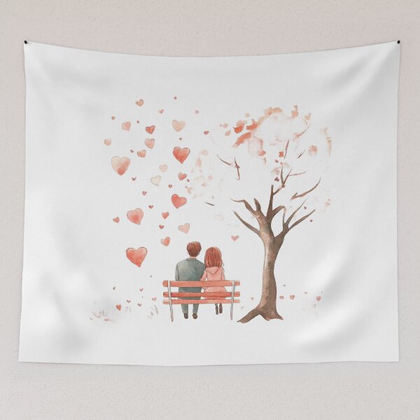 Item preview, Romantic Couple Sitting under Cherry Blossom Tree Watercolor Art designed and sold by KLSRAJ.