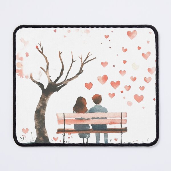 Item preview, Cute Couple Sitting on Bench with Floating Hearts Watercolor designed and sold by KLSRAJ.
