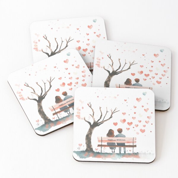 Item preview, Cute Couple Sitting on Bench with Floating Hearts Watercolor designed and sold by KLSRAJ.