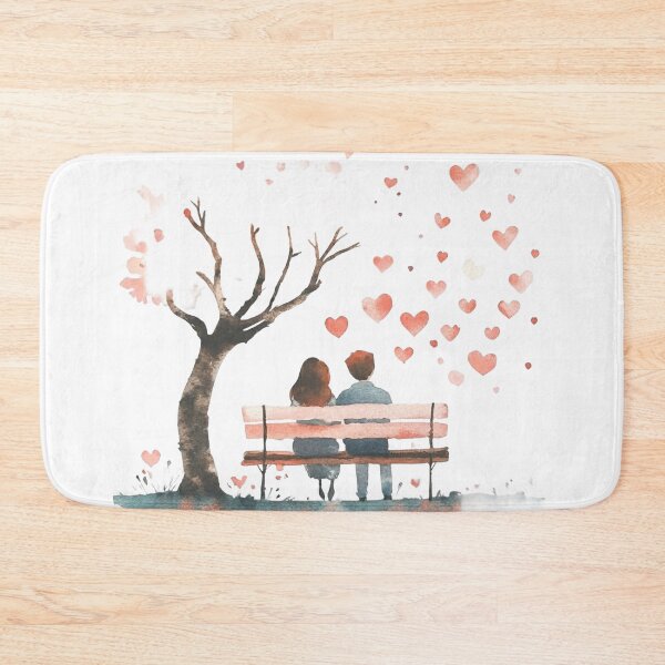 Item preview, Cute Couple Sitting on Bench with Floating Hearts Watercolor designed and sold by KLSRAJ.