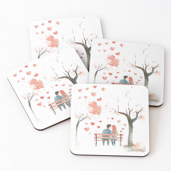Item preview, Sweet Kissing Couple on Bench Watercolor Romance Art designed and sold by KLSRAJ.