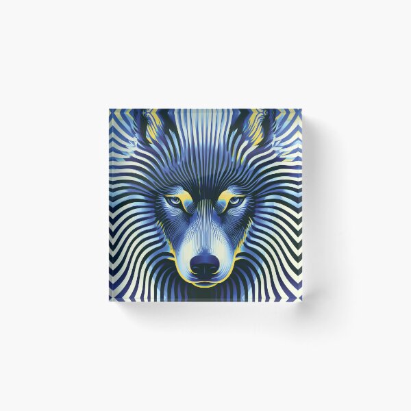Item preview,  MARINA — Trippy Wolf Optical Illusion | Pop Art Vaporwave Alternative in Navy & Gold designed and sold by ✨nightvrld.