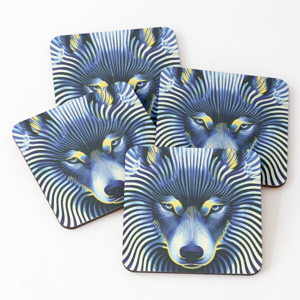 Item preview,  MARINA — Trippy Wolf Optical Illusion | Pop Art Vaporwave Alternative in Navy & Gold designed and sold by ✨nightvrld.