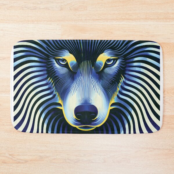 Item preview,  MARINA — Trippy Wolf Optical Illusion | Pop Art Vaporwave Alternative in Navy & Gold designed and sold by ✨nightvrld.