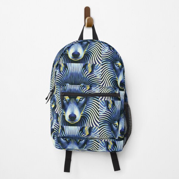 Item preview, MARINA — Trippy Wolf Optical Illusion | Pop Art Vaporwave Alternative in Navy & Gold designed and sold by ✨nightvrld.