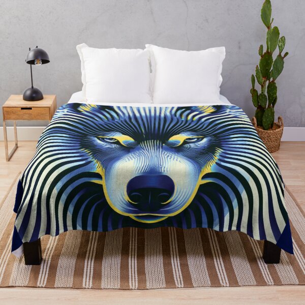 Item preview, MARINA — Trippy Wolf Optical Illusion | Pop Art Vaporwave Alternative in Navy & Gold designed and sold by ✨nightvrld.