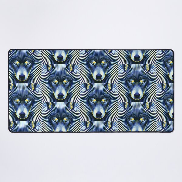 Item preview, MARINA — Trippy Wolf Optical Illusion | Pop Art Vaporwave Alternative in Navy & Gold designed and sold by ✨nightvrld.