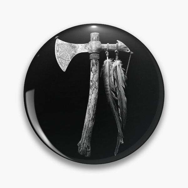 Item preview, Vintage Tomahawk Axe with Feathers – Black and White Warrior Art designed and sold by inkoutninja.