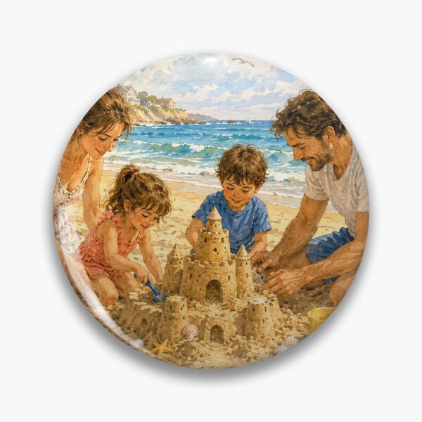 Item preview, Family Building Sandcastles Together – Happy Beach Day Watercolor designed and sold by NestDesigns01.