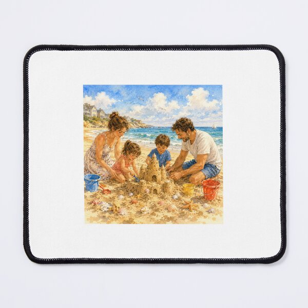 Item preview, Family Building Sandcastles Together – Happy Beach Day Watercolor designed and sold by NestDesigns01.
