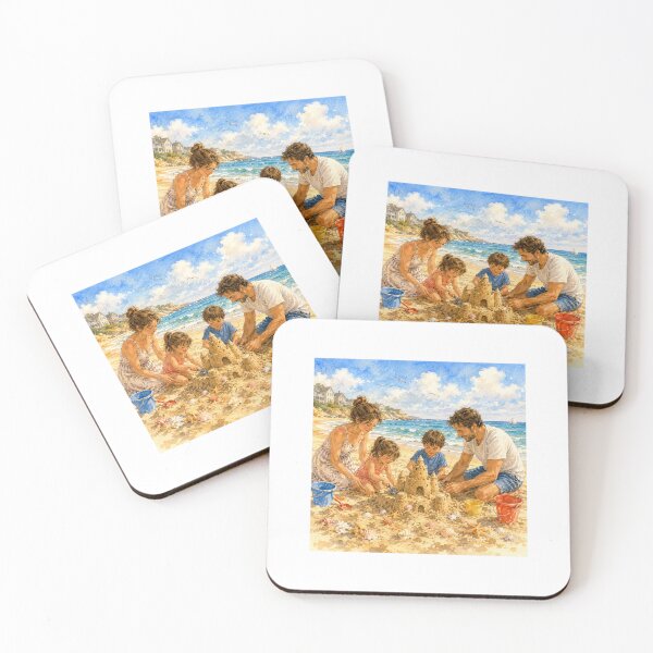 Item preview, Family Building Sandcastles Together – Happy Beach Day Watercolor designed and sold by NestDesigns01.