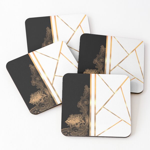 Item preview, Gold Floral Lace & Geometric Line Art Split Black White designed and sold by Verantia.