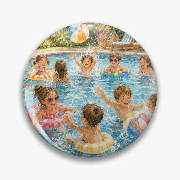 Item preview, Children Playing Together in the Swimming Pool – Joyful Summer Watercolor designed and sold by NestDesigns01.