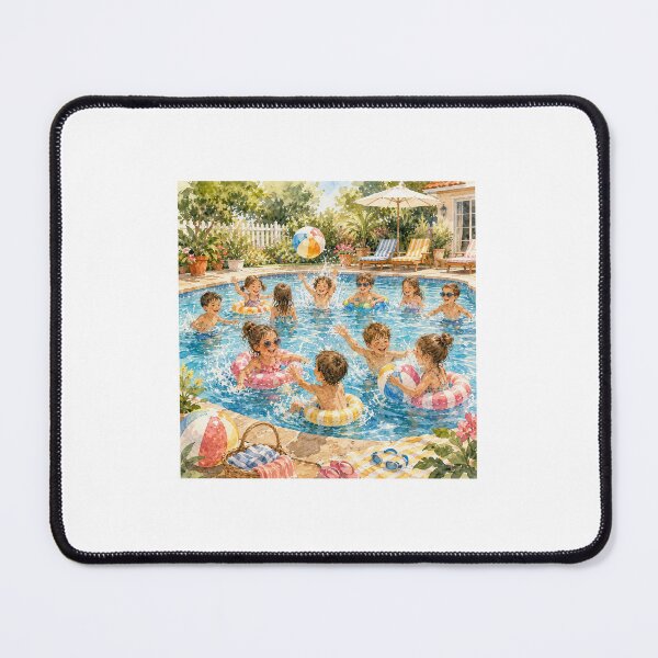 Item preview, Children Playing Together in the Swimming Pool – Joyful Summer Watercolor designed and sold by NestDesigns01.