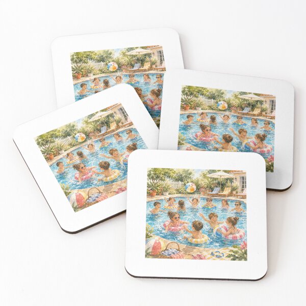 Item preview, Children Playing Together in the Swimming Pool – Joyful Summer Watercolor designed and sold by NestDesigns01.