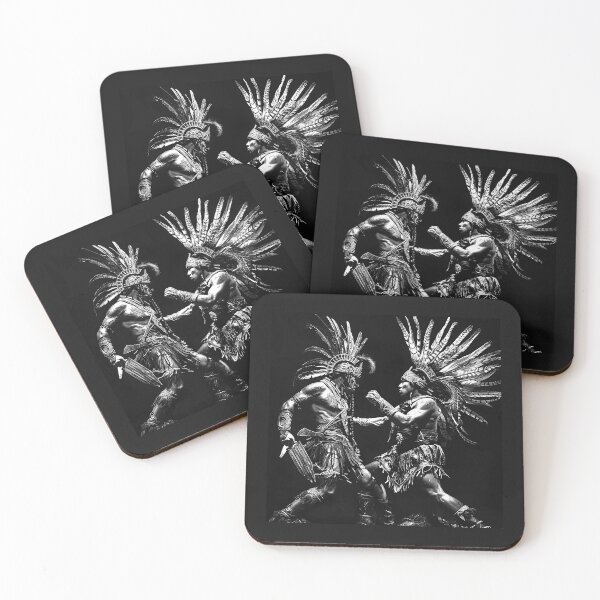 Item preview, Feathered Headdress Warriors – Black and White Battle Art designed and sold by inkoutninja.