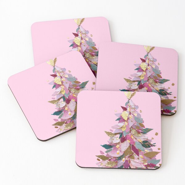 Item preview, Abstract Impasto Pink Christmas Tree with Gold designed and sold by colorful-white.