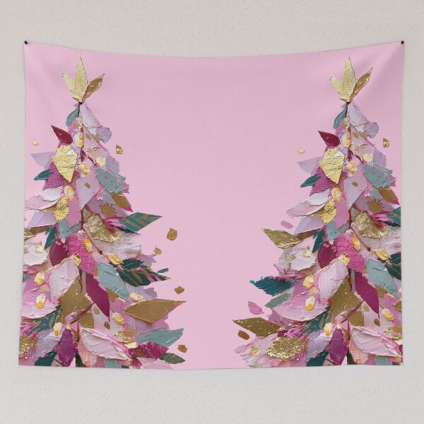 Item preview, Abstract Impasto Pink Christmas Tree with Gold designed and sold by colorful-white.