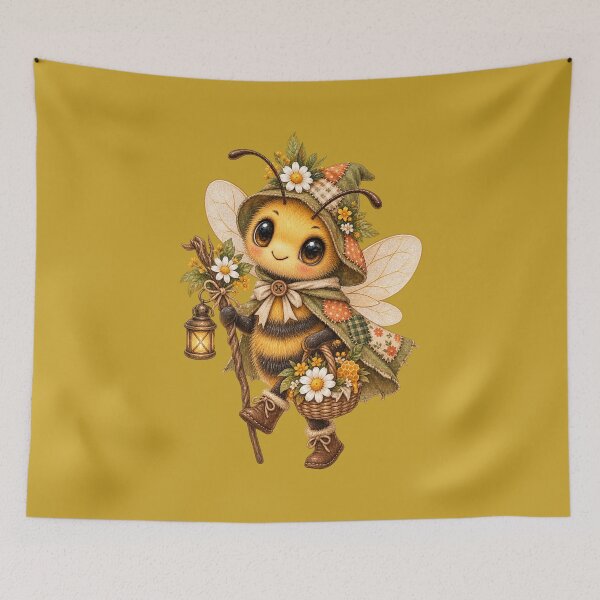 Item preview, Cottagecore Caped Honeybee Watercolor Art – Whimsical Halloween Garden Print designed and sold by MagicMakerPh.