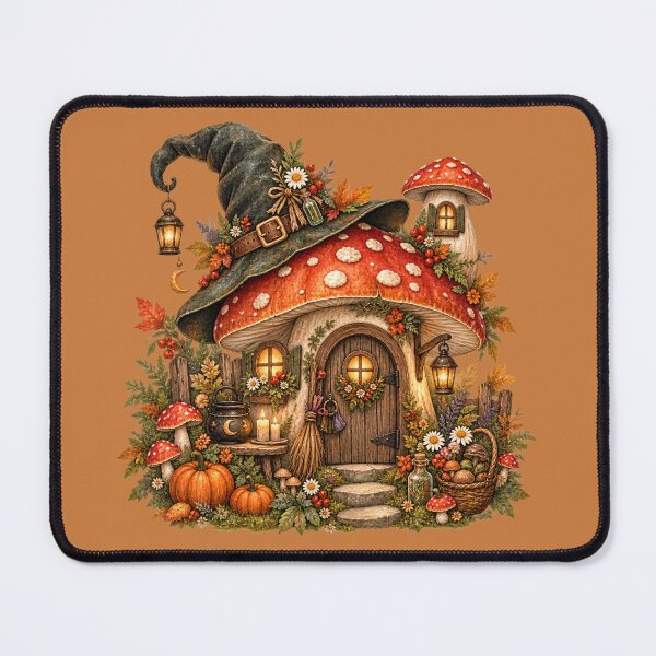 Item preview, Cottagecore Witch Toadstool Cottage Watercolor Art – Whimsical Halloween Print designed and sold by MagicMakerPh.