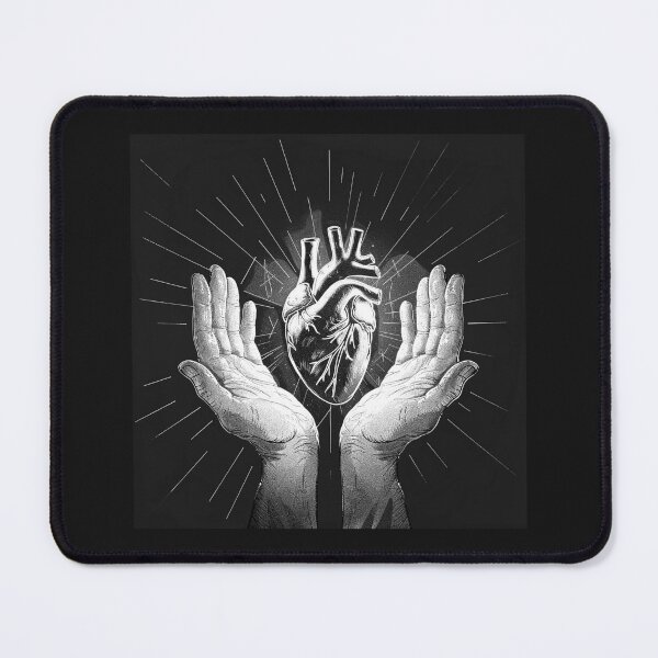 Item preview, Anatomical Heart in Hands – Gothic Sacred Heart Black and White Art designed and sold by inkoutninja.