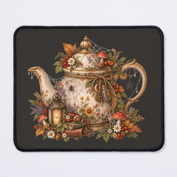 Item preview, Cottagecore Cobweb Teapot Watercolor Art – Cozy Halloween Kitchen Print designed and sold by MagicMakerPh.