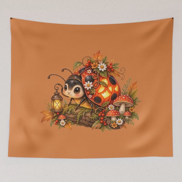 Item preview, Cottagecore Ladybug Jack-o-Lantern Watercolor Art – Whimsical Halloween Print designed and sold by MagicMakerPh.
