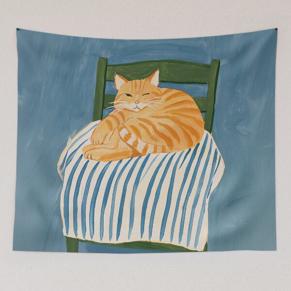 Item preview, Cozy Orange Tabby Cat on a Striped Chair designed and sold by junkydotcom.