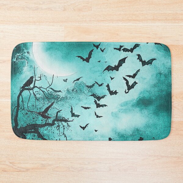 Item preview, Swarm of bats, misty moonlit night, grave crosses designed and sold by Kirei-Lily.