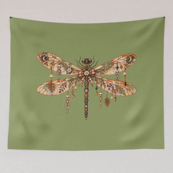 Item preview, Cottagecore Skeleton Dragonfly Watercolor Art – Whimsical Halloween Print designed and sold by MagicMakerPh.