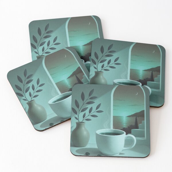 Item preview, Teal Moonlight Coffee | Cozy Mediterranean Night designed and sold by joycrysstudio.