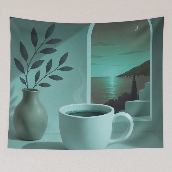 Item preview, Teal Moonlight Coffee | Cozy Mediterranean Night designed and sold by joycrysstudio.