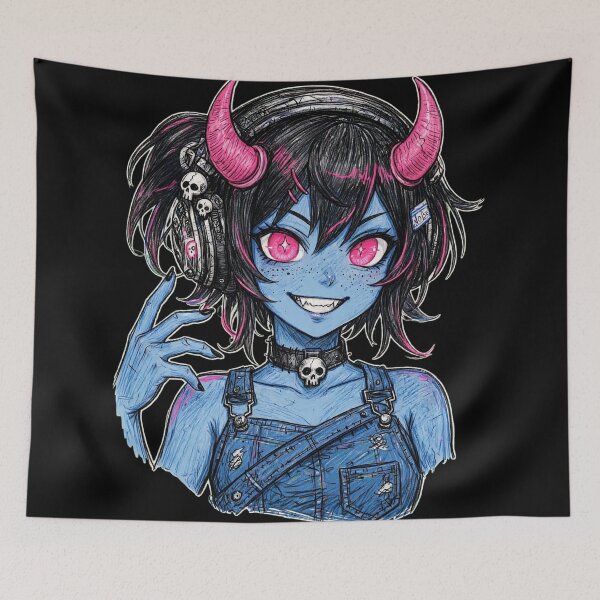 Item preview, Cute Blue Demon Girl With Headphones designed and sold by MitsukiArt.