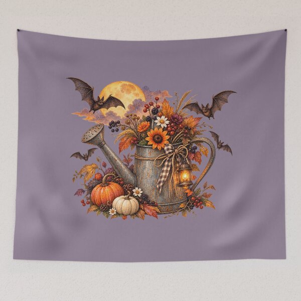 Item preview, Cottagecore Bats at Dusk Watering Can Watercolor Art – Halloween Garden Print designed and sold by MagicMakerPh.